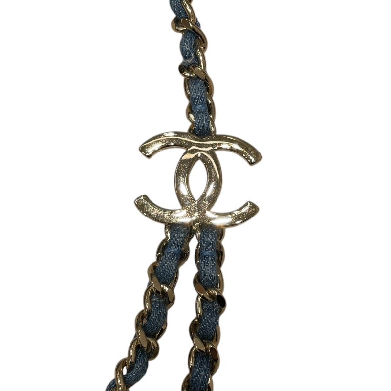 CHANEL 香奈兒 B25P 丹寧皮穿練造型項鍊 合金 金色-5