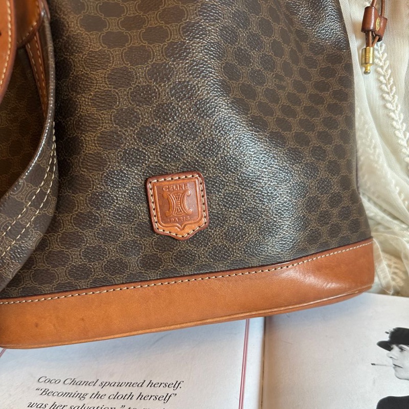 思琳 賽琳 棕色 老花凱旋門 皮革包 水桶包 水桶包 斜背包 側背包  中古包包 托特包 側肩包 老花水桶包 復古包 古董包 celine vintage drawstring bucket bag-2