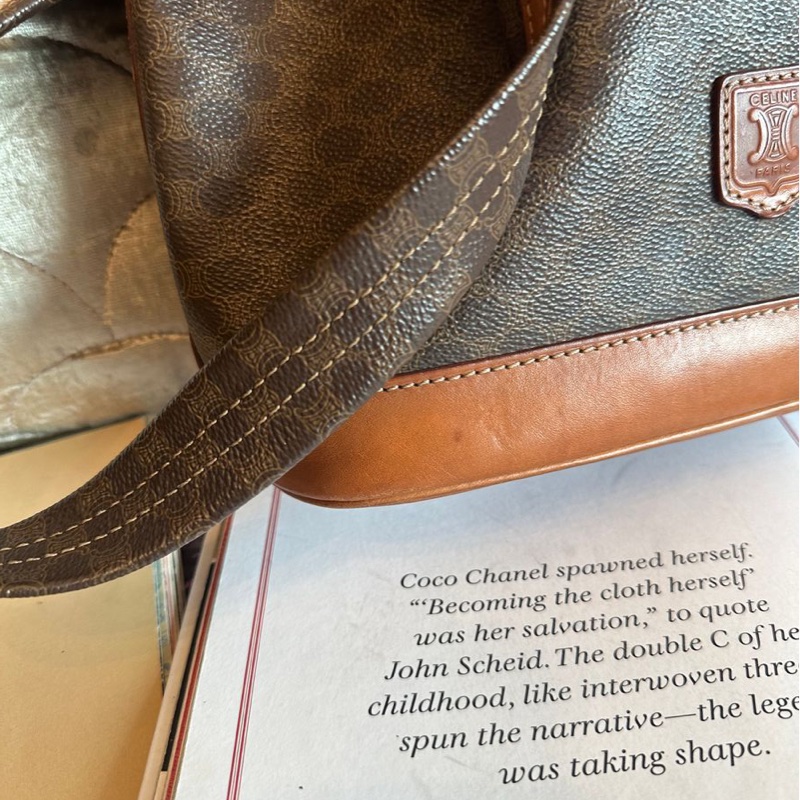 思琳 賽琳 棕色 老花凱旋門 皮革包 水桶包 水桶包 斜背包 側背包  中古包包 托特包 側肩包 老花水桶包 復古包 古董包 celine vintage drawstring bucket bag-9