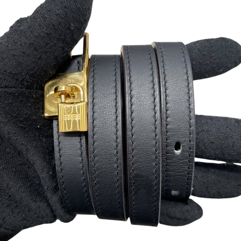 HERMES 愛馬仕 LUCKY 15 皮革 黑色 金釦 SIZE:80-3