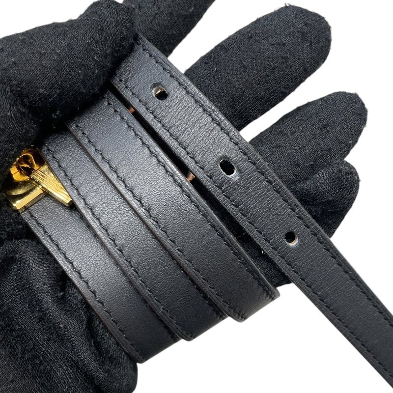 HERMES 愛馬仕 LUCKY 15 皮革 黑色 金釦 SIZE:80-4