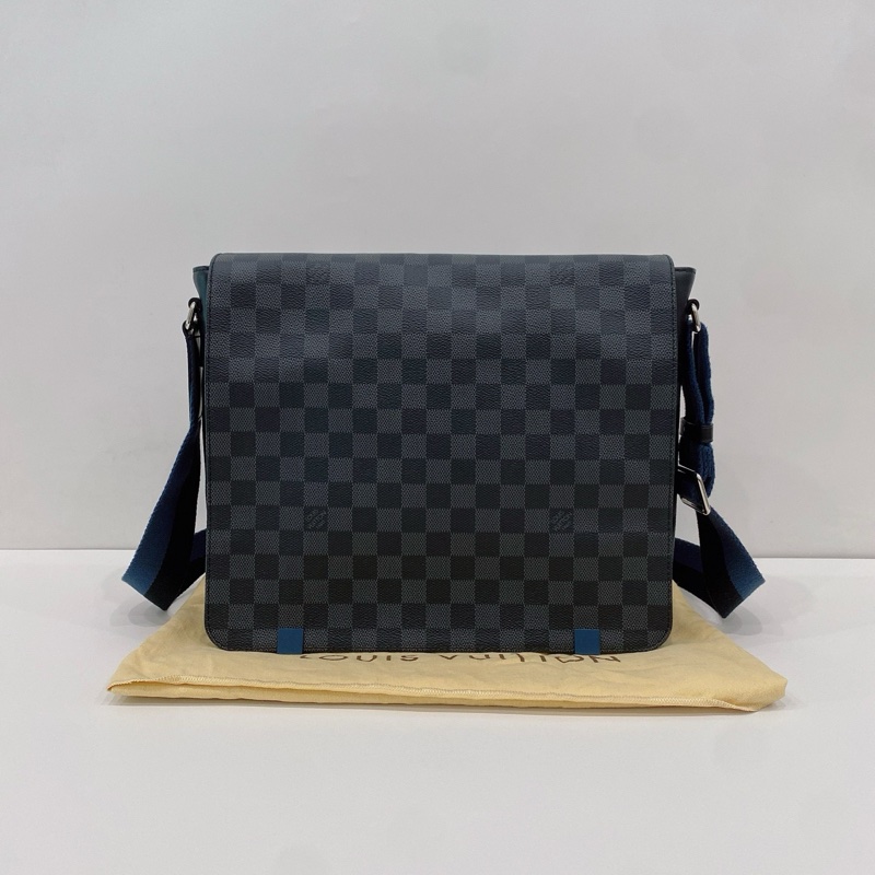 近新 LV路易威登 灰棋盤格 男士斜挎包 郵差包-0