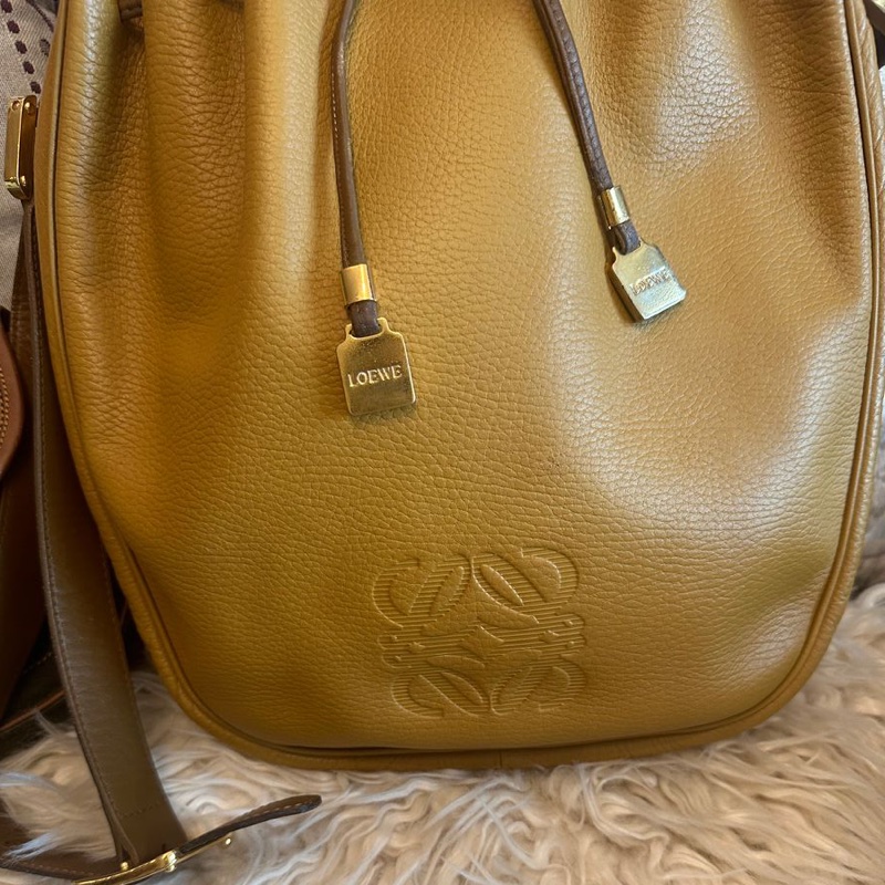 羅意威 蛋蛋包 棕色 焦糖色 水桶包 水桶包 斜背包 側背包  中古包包 托特包 側肩包 水桶包 復古包 古董包 vintage loewe drawstring bucket bag-7