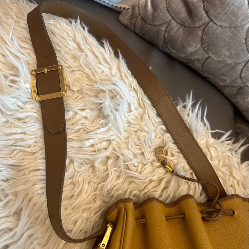 羅意威 蛋蛋包 棕色 焦糖色 水桶包 水桶包 斜背包 側背包  中古包包 托特包 側肩包 水桶包 復古包 古董包 vintage loewe drawstring bucket bag-16