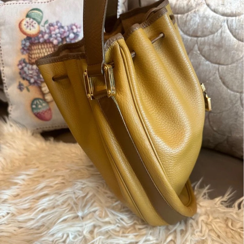 羅意威 蛋蛋包 棕色 焦糖色 水桶包 水桶包 斜背包 側背包  中古包包 托特包 側肩包 水桶包 復古包 古董包 vintage loewe drawstring bucket bag-26