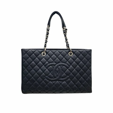 CHANEL 香奈兒 GST TOTE BAG 托特包 荔枝牛皮 黑色 銀釦
