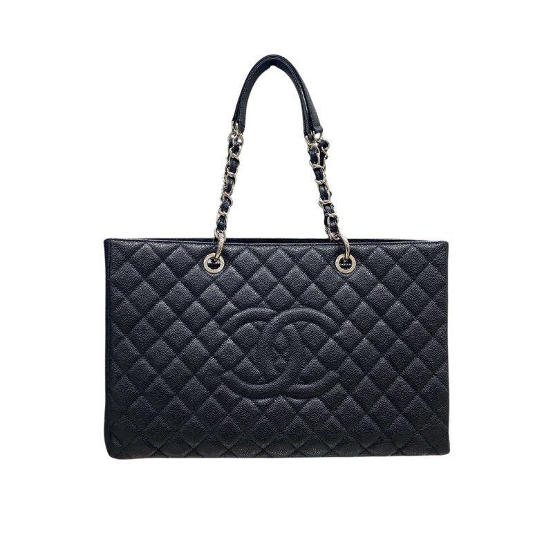 CHANEL 香奈兒 GST TOTE BAG 托特包 荔枝牛皮 黑色 銀釦-0