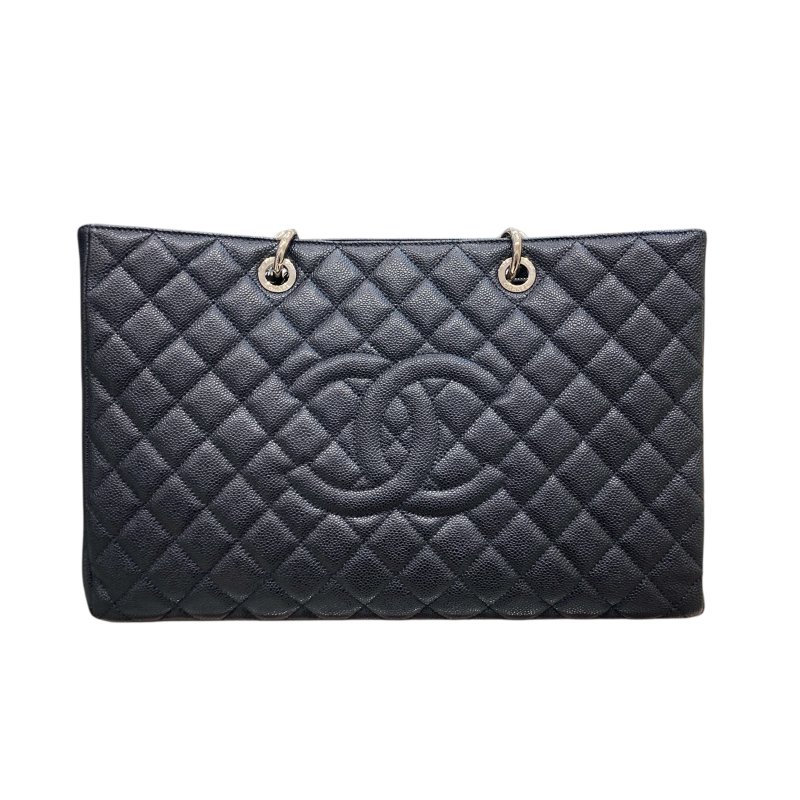 CHANEL 香奈兒 GST TOTE BAG 托特包 荔枝牛皮 黑色 銀釦-1