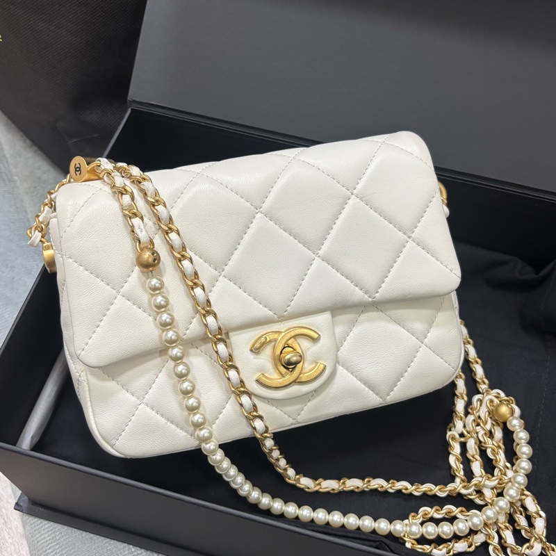 Chanel白金羊皮珍珠皮穿練調節扣mini coco晶片款-0