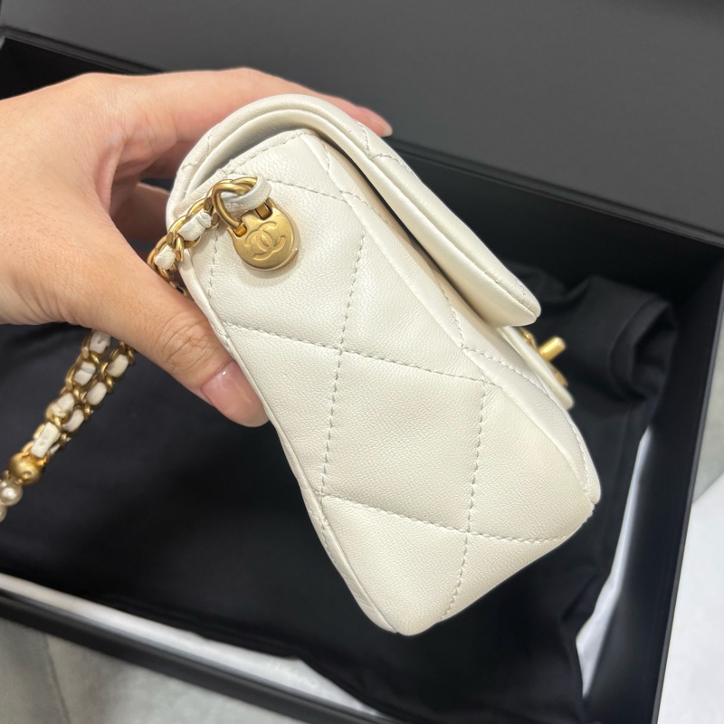 Chanel白金羊皮珍珠皮穿練調節扣mini coco晶片款-3