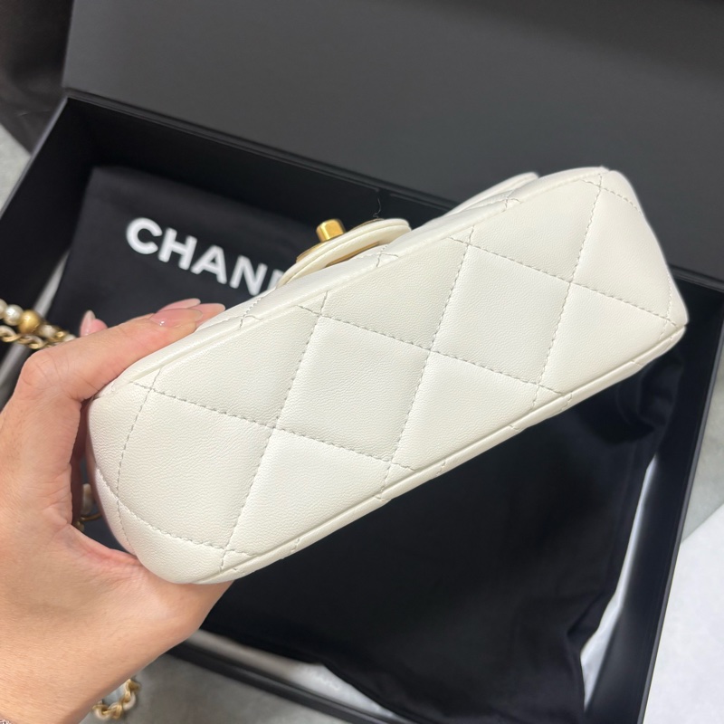 Chanel白金羊皮珍珠皮穿練調節扣mini coco晶片款-4