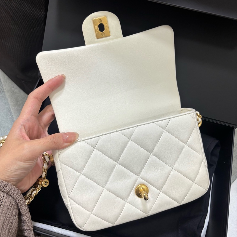 Chanel白金羊皮珍珠皮穿練調節扣mini coco晶片款-8