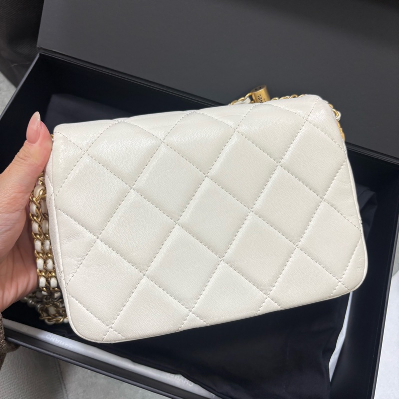 Chanel白金羊皮珍珠皮穿練調節扣mini coco晶片款-10