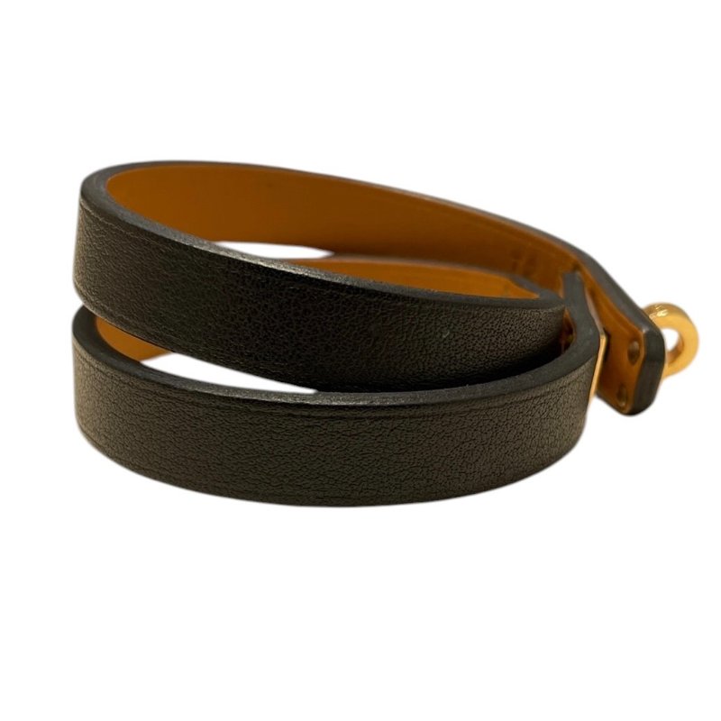 HERMES 愛馬仕 MINI KELLY 雙圈手環 皮革 黑色 玫瑰金釦 SIZE:T2-3