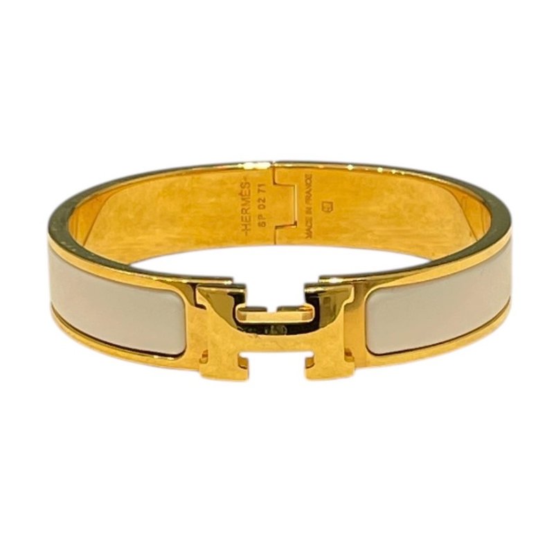 HERMES 愛馬仕 CLIC H PM 琺瑯手環 合金 白色 金色 SIZE:T2-0