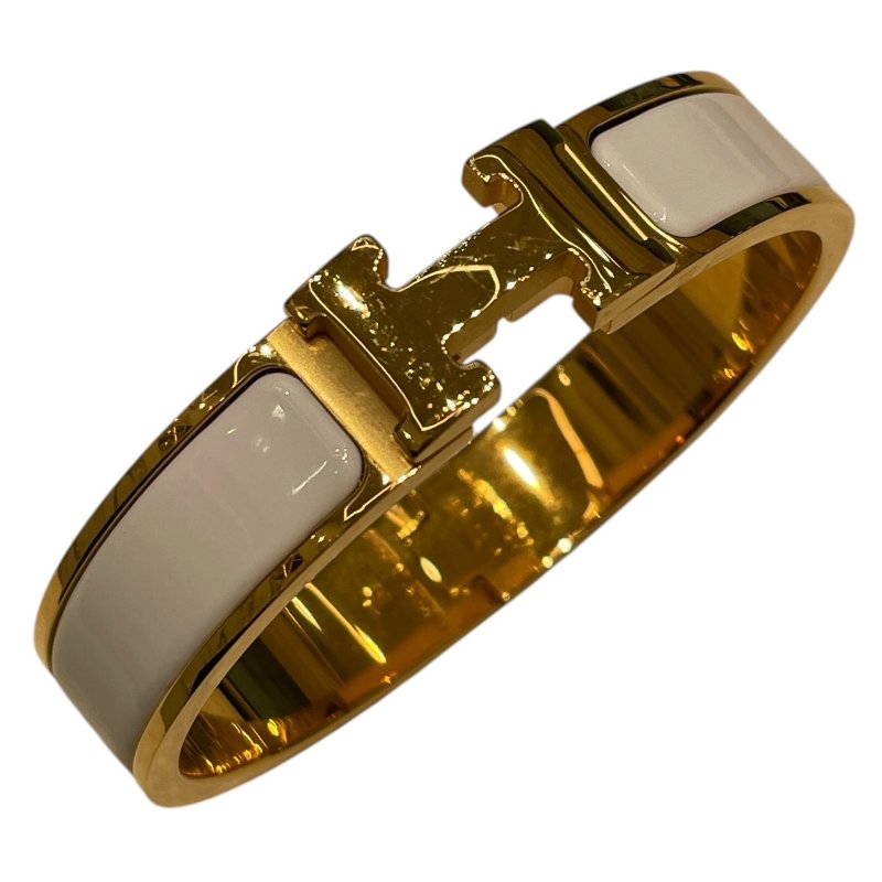 HERMES 愛馬仕 CLIC H PM 琺瑯手環 合金 白色 金色 SIZE:T2-2