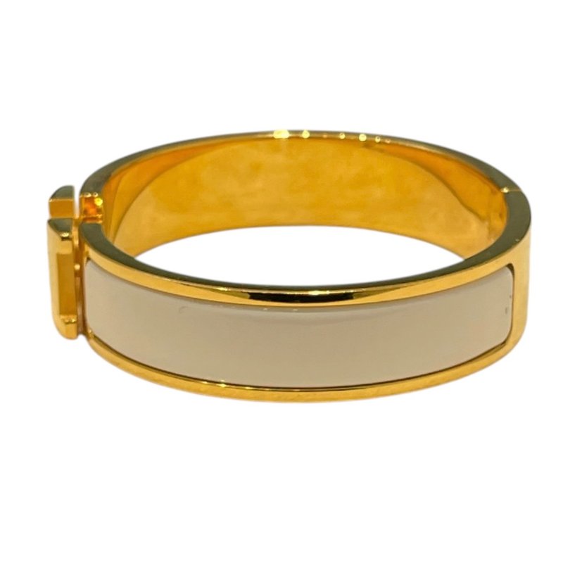 HERMES 愛馬仕 CLIC H PM 琺瑯手環 合金 白色 金色 SIZE:T2-4