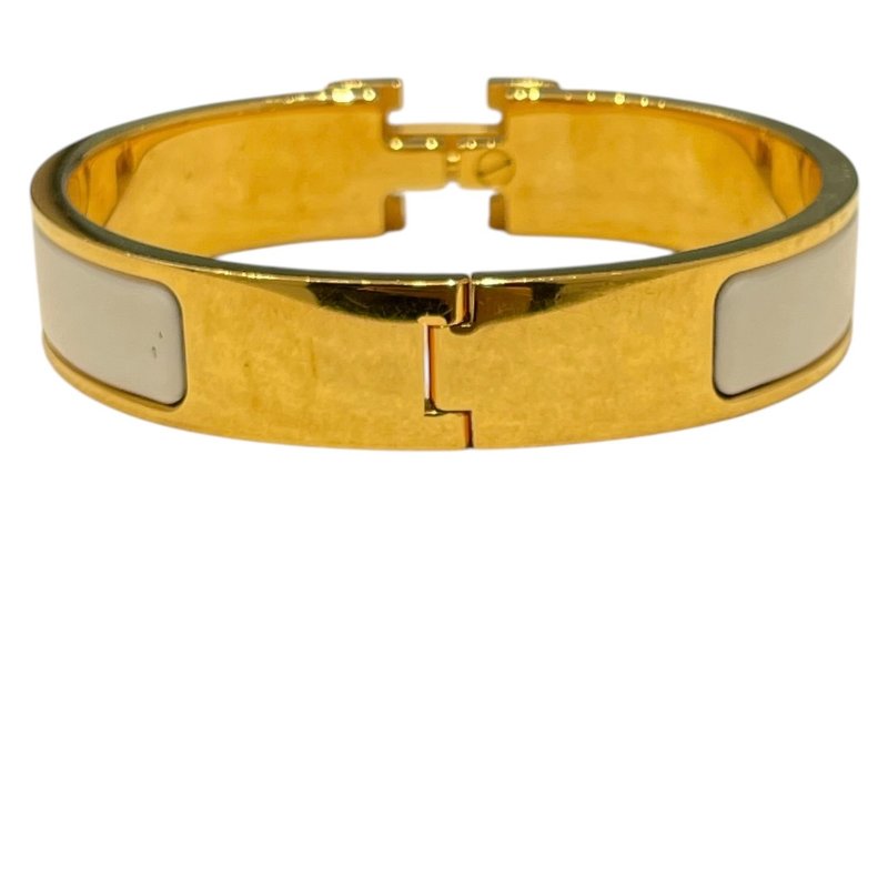 HERMES 愛馬仕 CLIC H PM 琺瑯手環 合金 白色 金色 SIZE:T2-5