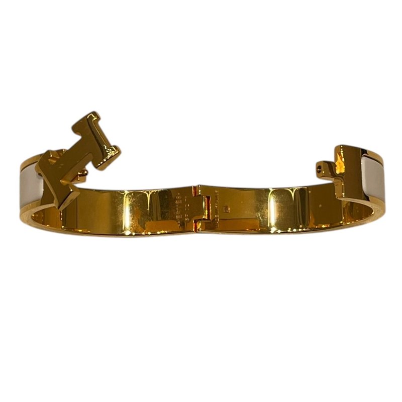 HERMES 愛馬仕 CLIC H PM 琺瑯手環 合金 白色 金色 SIZE:T2-8