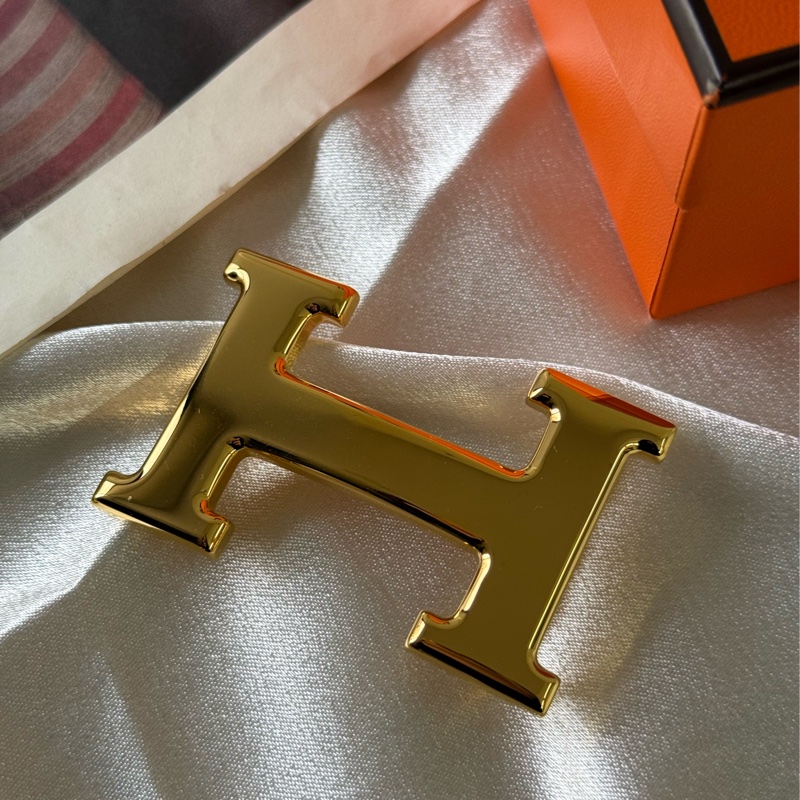 拼色Togo及Box皮+亮金釦H Logo皮帶 100cm(黑色/錫器灰)-5