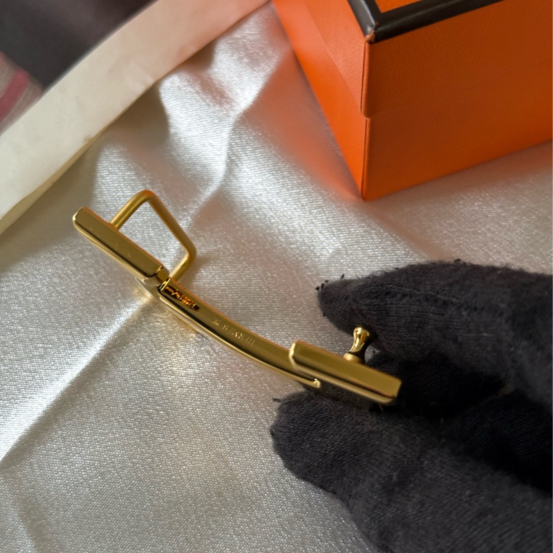 拼色Togo及Box皮+亮金釦H Logo皮帶 100cm(黑色/錫器灰)-7