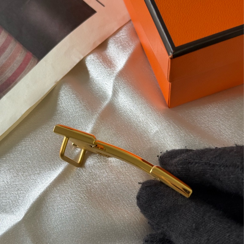 拼色Togo及Box皮+亮金釦H Logo皮帶 100cm(黑色/錫器灰)-8