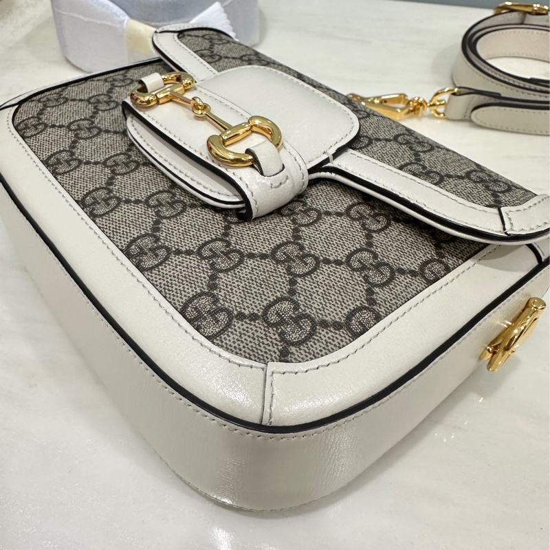 Gucci 古馳 1955白色老花馬銜扣馬鞍包 雙肩帶 可單 肩可斜挎 經典復古-3