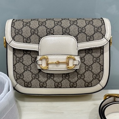 Gucci 古馳 1955白色老花馬銜扣馬鞍包 雙肩帶 可單 肩可斜挎 經典復古-9