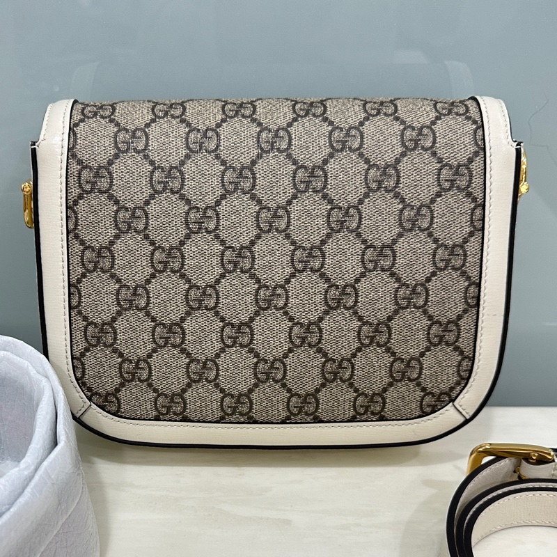 Gucci 古馳 1955白色老花馬銜扣馬鞍包 雙肩帶 可單 肩可斜挎 經典復古-10
