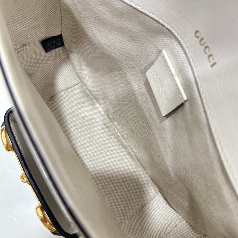 Gucci 古馳 1955白色老花馬銜扣馬鞍包 雙肩帶 可單 肩可斜挎 經典復古-13