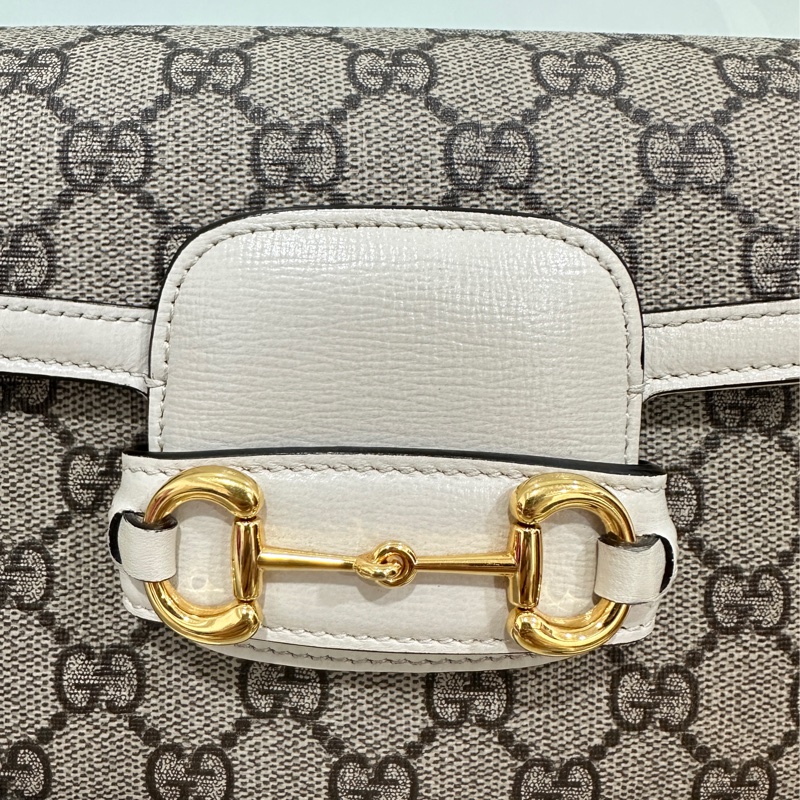 Gucci 古馳 1955白色老花馬銜扣馬鞍包 雙肩帶 可單 肩可斜挎 經典復古-14