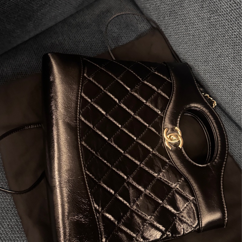 近全新Chanel AS4133 mini 31bag黑金油蠟羊皮手提肩背斜背包-7