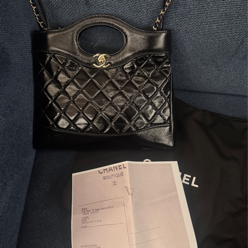近全新Chanel AS4133 mini 31bag黑金油蠟羊皮手提肩背斜背包-10