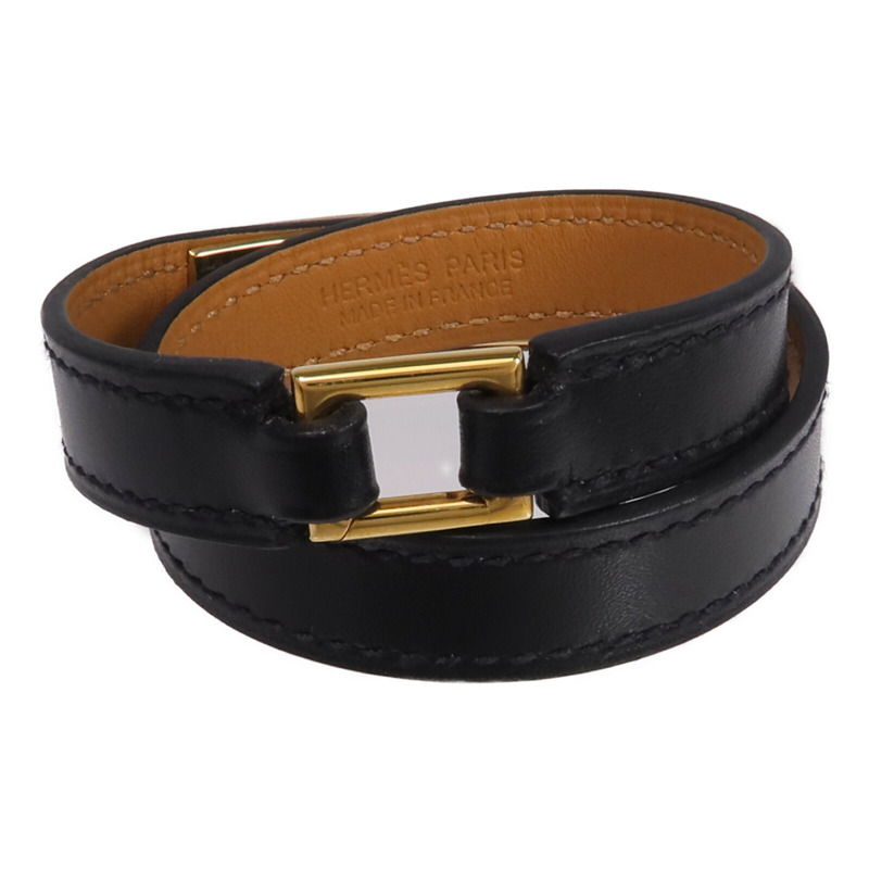 HERMES Box Calf皮革Rivale Double Tour金扣手鏈Noir-2
