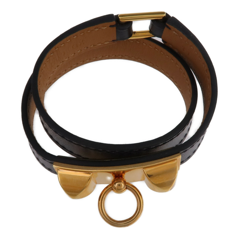 HERMES Box Calf皮革Rivale Double Tour金扣手鏈Noir-3