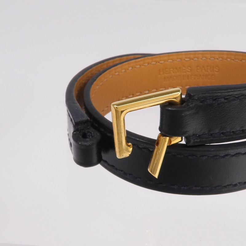 HERMES Box Calf皮革Rivale Double Tour金扣手鏈Noir-5