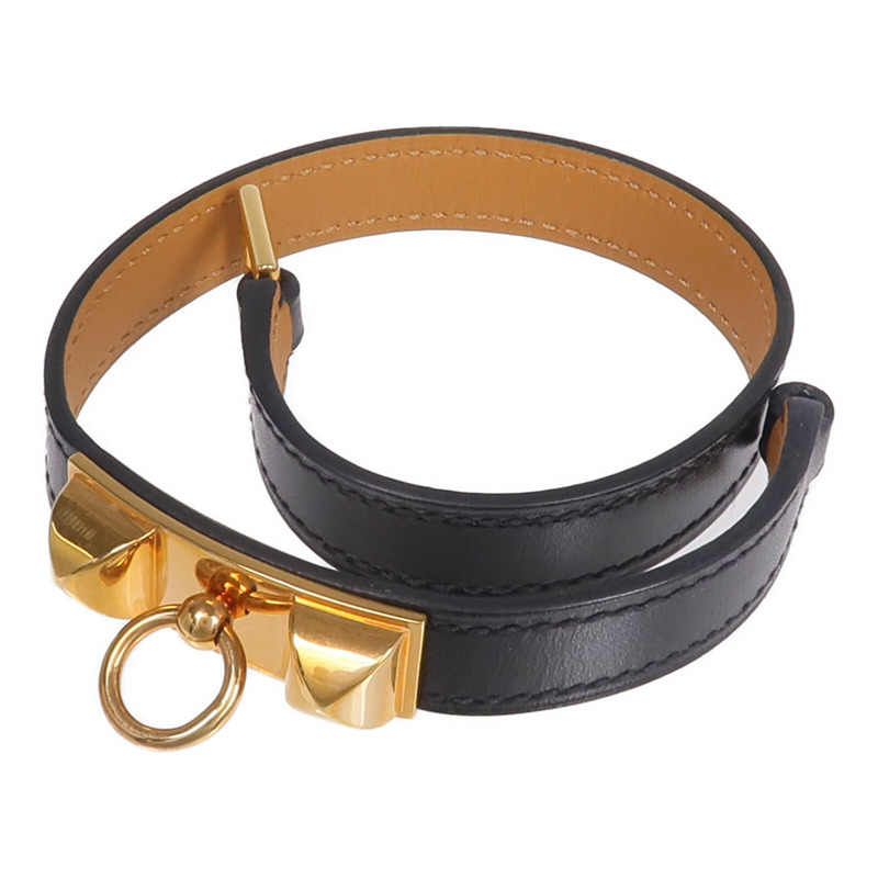 HERMES Box Calf皮革Rivale Double Tour金扣手鏈Noir-6