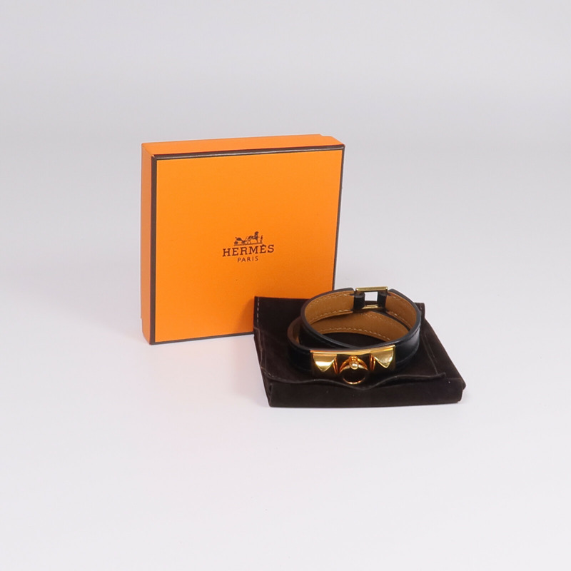 HERMES Box Calf皮革Rivale Double Tour金扣手鏈Noir-10