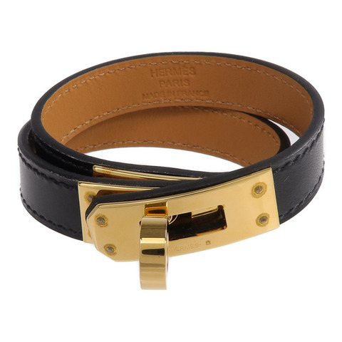 HERMES Box Calf皮革Kelly Double Tour金扣手鏈Noir