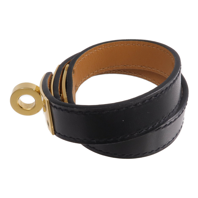 HERMES Box Calf皮革Kelly Double Tour金扣手鏈Noir-1