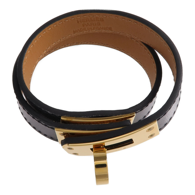 HERMES Box Calf皮革Kelly Double Tour金扣手鏈Noir-3