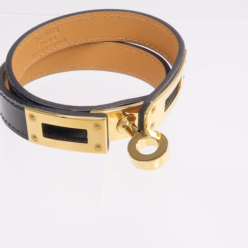 HERMES Box Calf皮革Kelly Double Tour金扣手鏈Noir-5