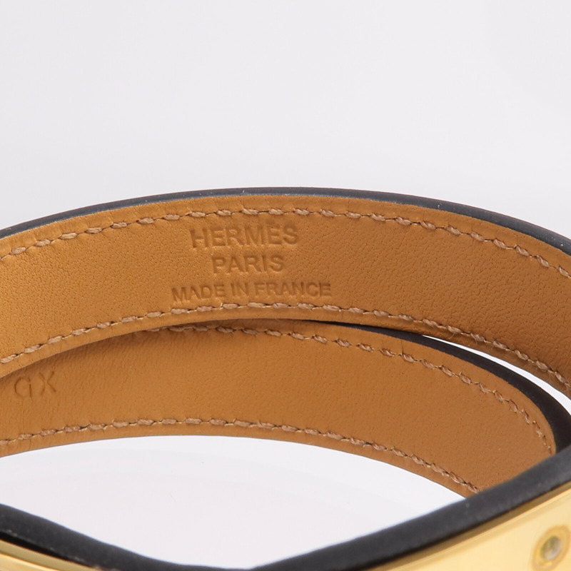 HERMES Box Calf皮革Kelly Double Tour金扣手鏈Noir-6