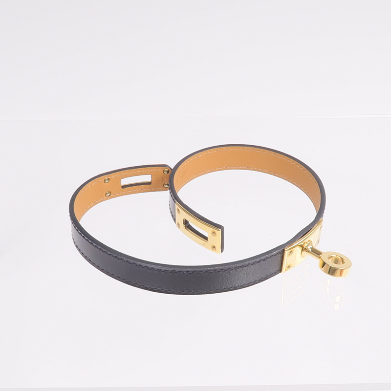 HERMES Box Calf皮革Kelly Double Tour金扣手鏈Noir-9