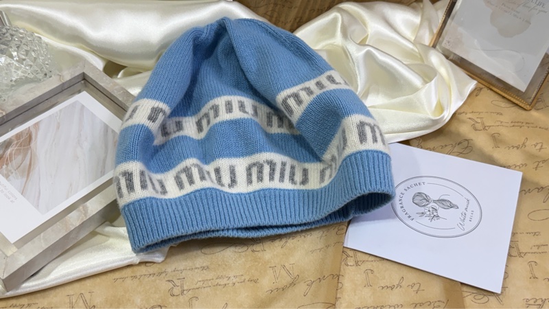MIUMIU 5HC260 淺藍色針織帽/貝雷帽 羊絨混紡-1