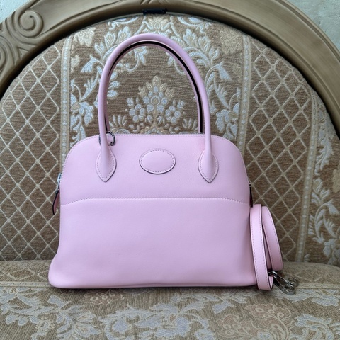 Hermes 3Q Rose Sakura櫻花粉Swift皮銀釦Bolide 27 手提斜背包