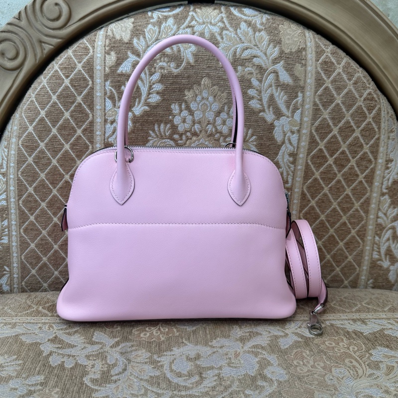 Hermes 3Q Rose Sakura櫻花粉Swift皮銀釦Bolide 27 手提斜背包-1