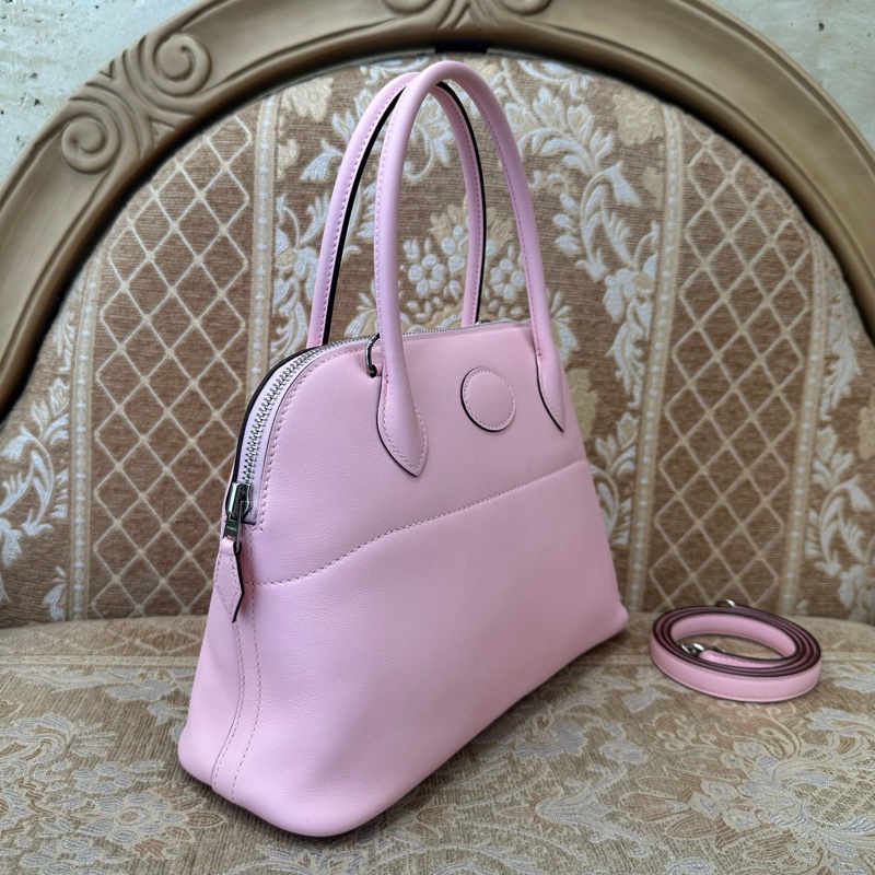 Hermes 3Q Rose Sakura櫻花粉Swift皮銀釦Bolide 27 手提斜背包-2