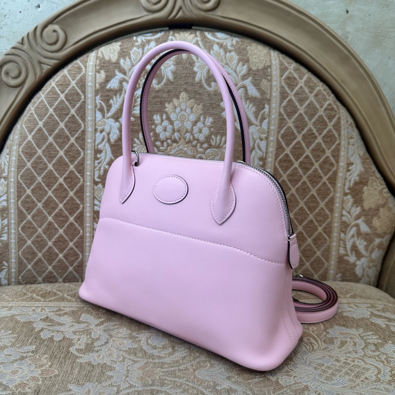 Hermes 3Q Rose Sakura櫻花粉Swift皮銀釦Bolide 27 手提斜背包-3