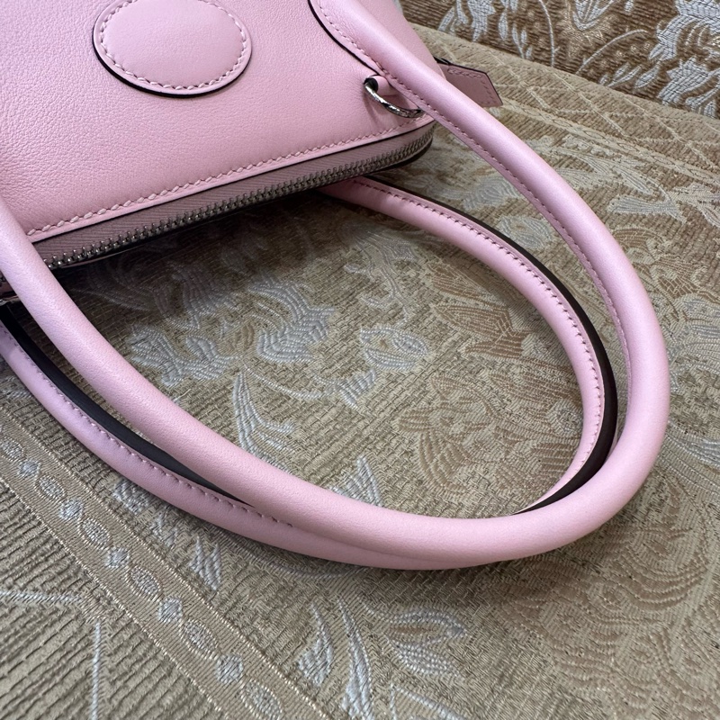 Hermes 3Q Rose Sakura櫻花粉Swift皮銀釦Bolide 27 手提斜背包-7